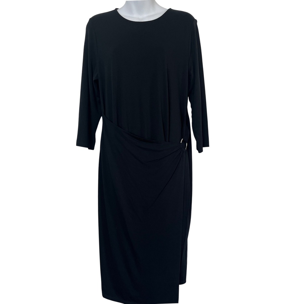 J. Jill Wearever Collection Dress Women's Size  M Black Faux Wrap O-Ring‎